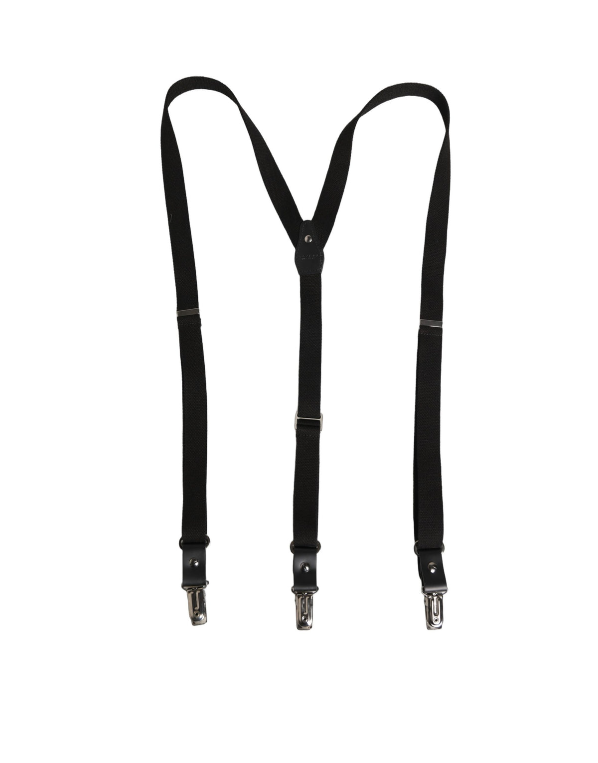 Black Cotton Leather Elastic Y-back Metal Clips Suspender