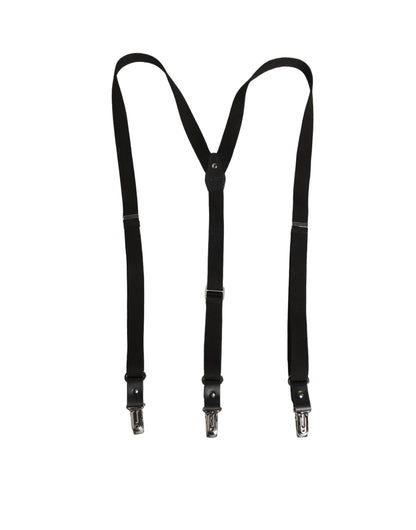 Black Cotton Leather Elastic Y-back Metal Clips Suspender