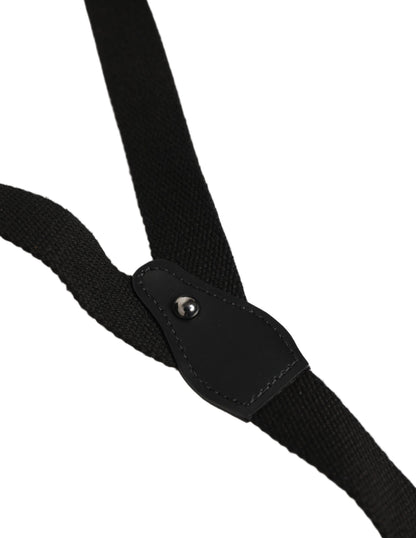 Black Cotton Leather Elastic Y-back Metal Clips Suspender