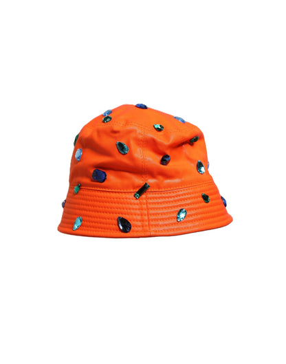 Orange Crystal Embellished Bucket Fisherman Cap Hat
