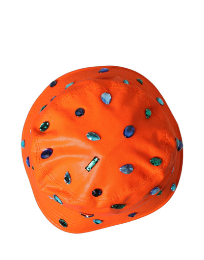 Orange Crystal Embellished Bucket Fisherman Cap Hat