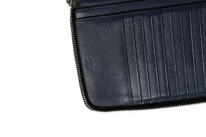 Navy Oliver Embossed Leather Zip-Around Wallet
