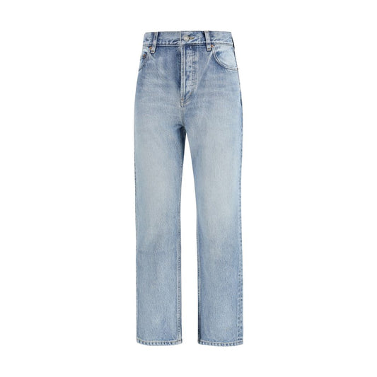 Blue Cotton Cropped Jeans
