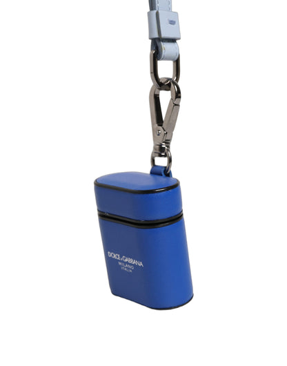 Case Blue Calf Leather Logo Flip Holder Strap Airpods