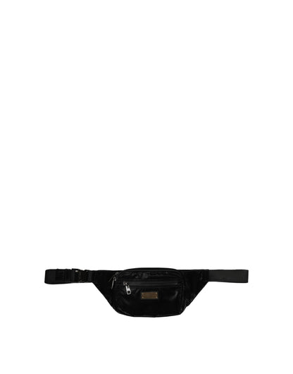 Black Nylon Brass Plate Bumbag Waist Fanny Pack Men Bag