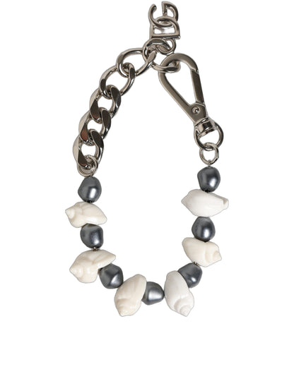 Silver Tone Brass Beaded Shell DG Logo Pendant Bracelet