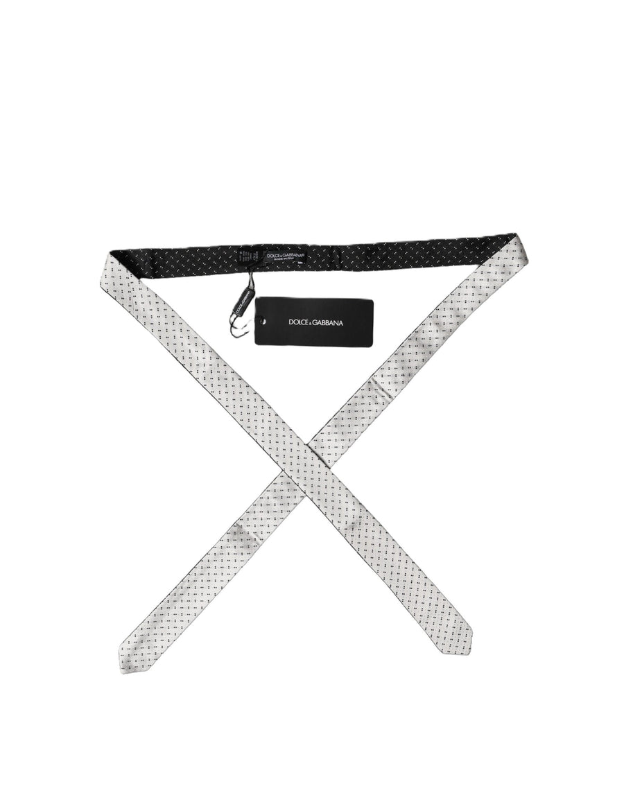 White Black Patterned Silk Adjustable Men Necktie Tie