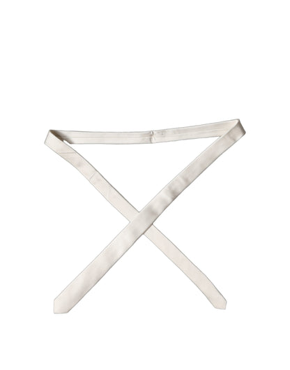 Off White Solid 100% Silk Adjustable Men Tied Necktie Tie