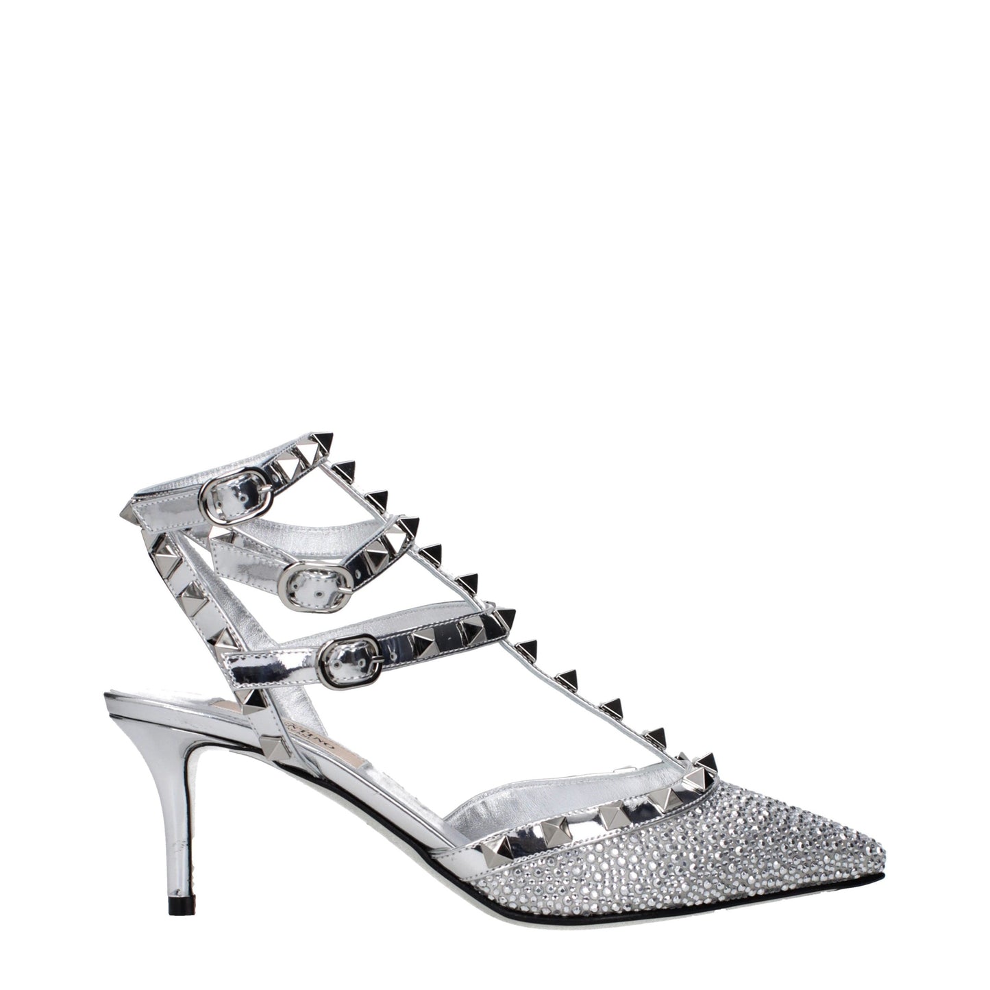 Gray Leather Stiletto Heel Sandals