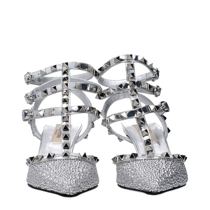 Gray Leather Stiletto Heel Sandals
