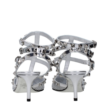 Gray Leather Stiletto Heel Sandals