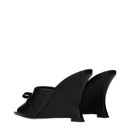 Black Leather Wedge Sandals