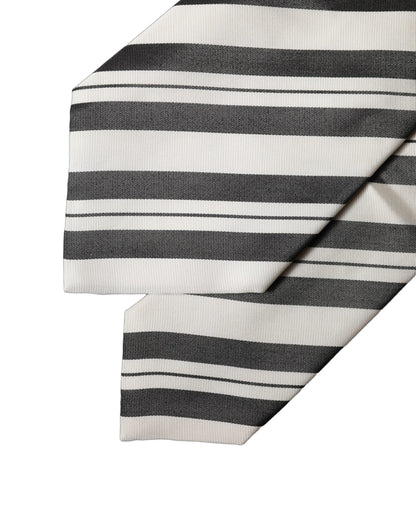 Black White Stripes Silk Adjustable Women Necktie Tie