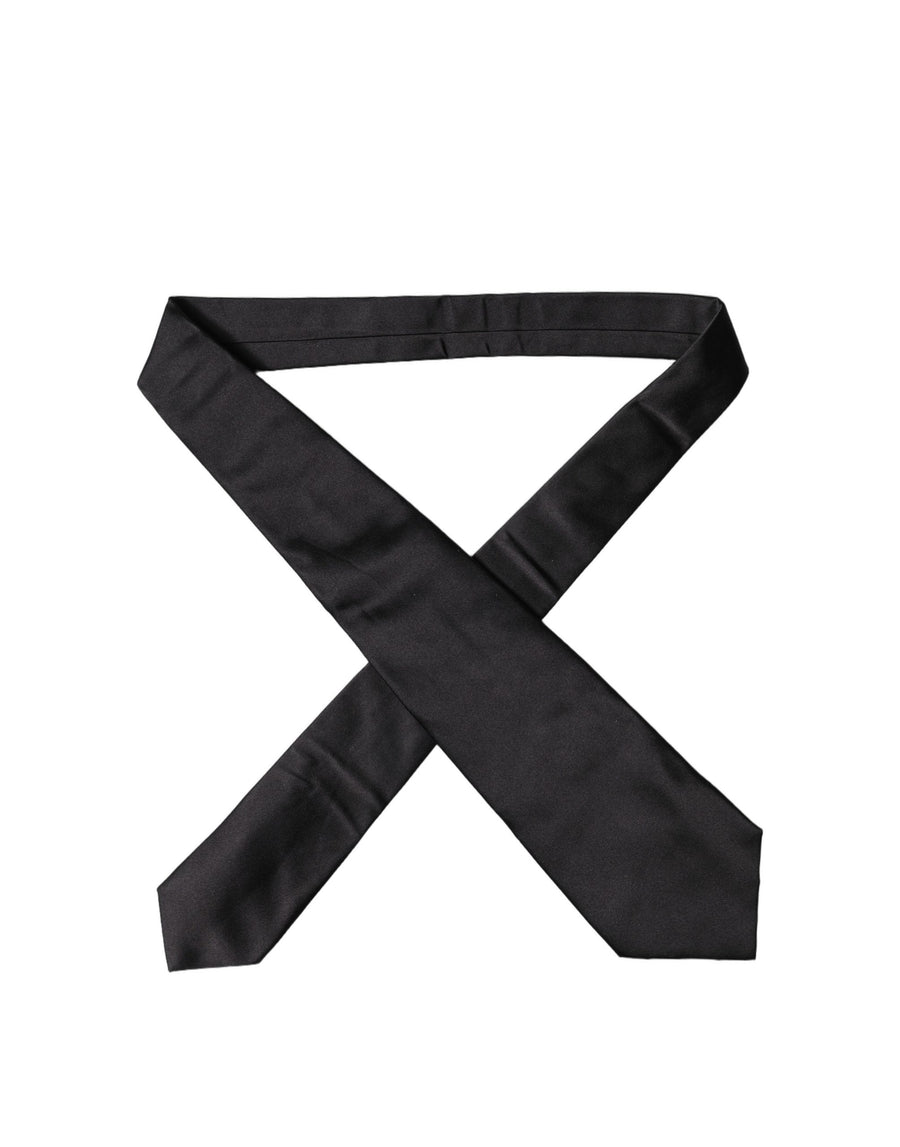 Black Satin Silk Blend Adjustable Women Tied Necktie Tie