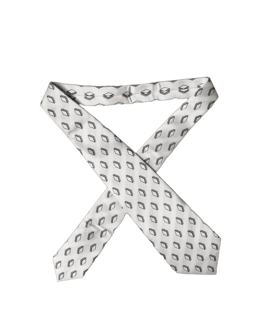 White Patterned Silk Adjustable Women Tied Necktie Tie