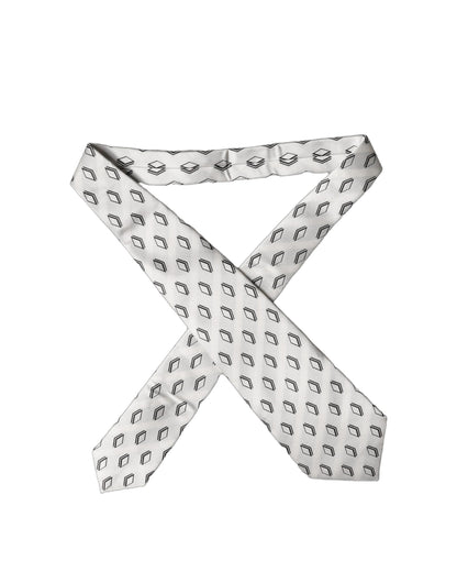 White Patterned Silk Adjustable Women Tied Necktie Tie
