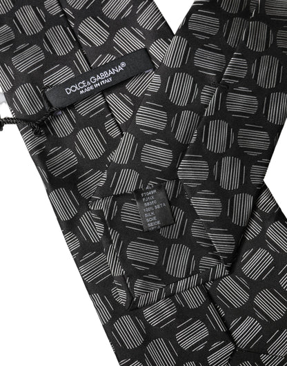 Black White Geometric Silk Adjustable Women Necktie Tie