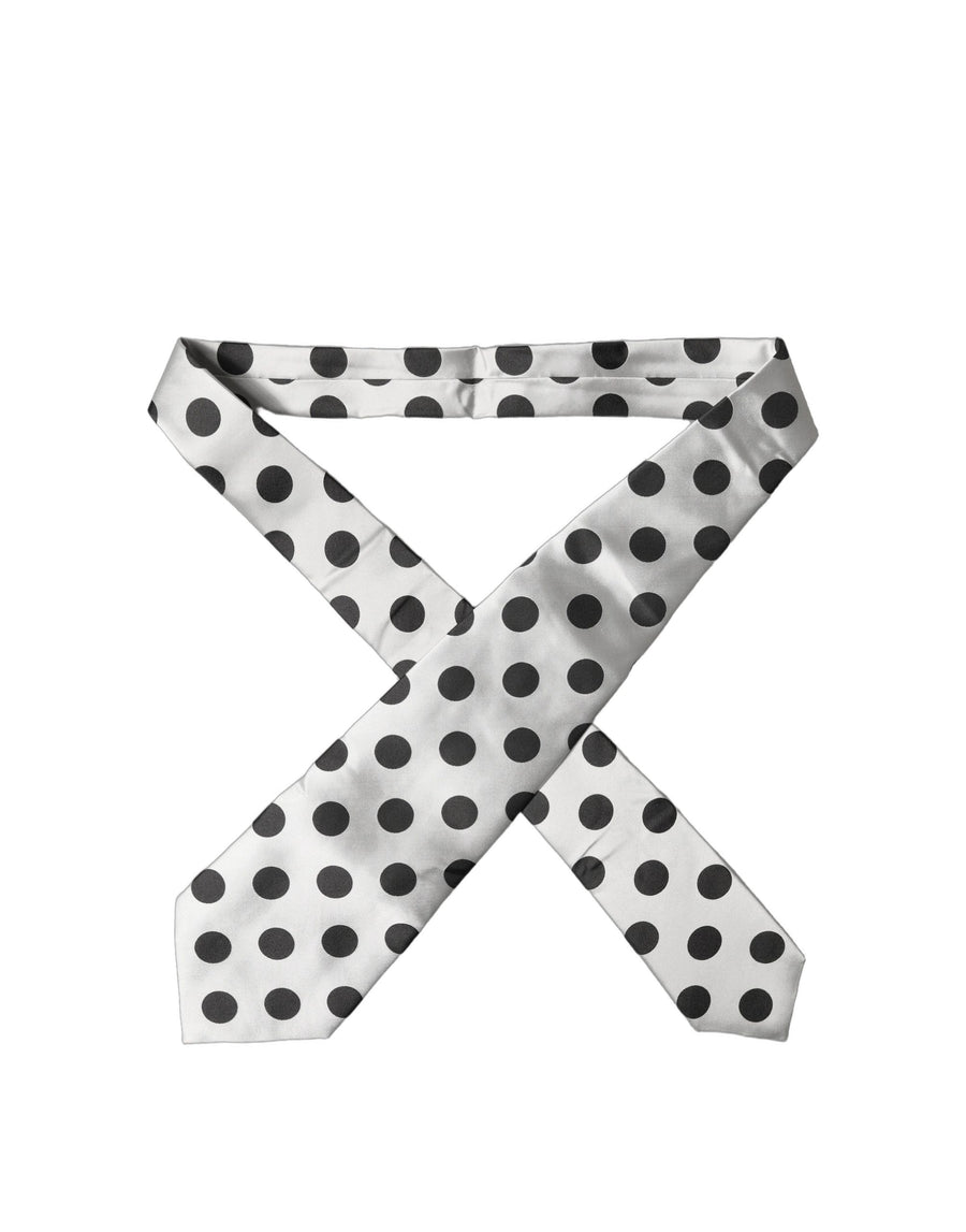 White Black Polka Dot Silk Adjustable Women Necktie Tie