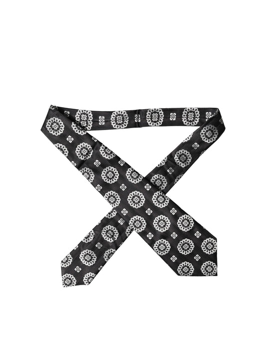 Black White Floral Silk Adjustable Women Necktie Tie