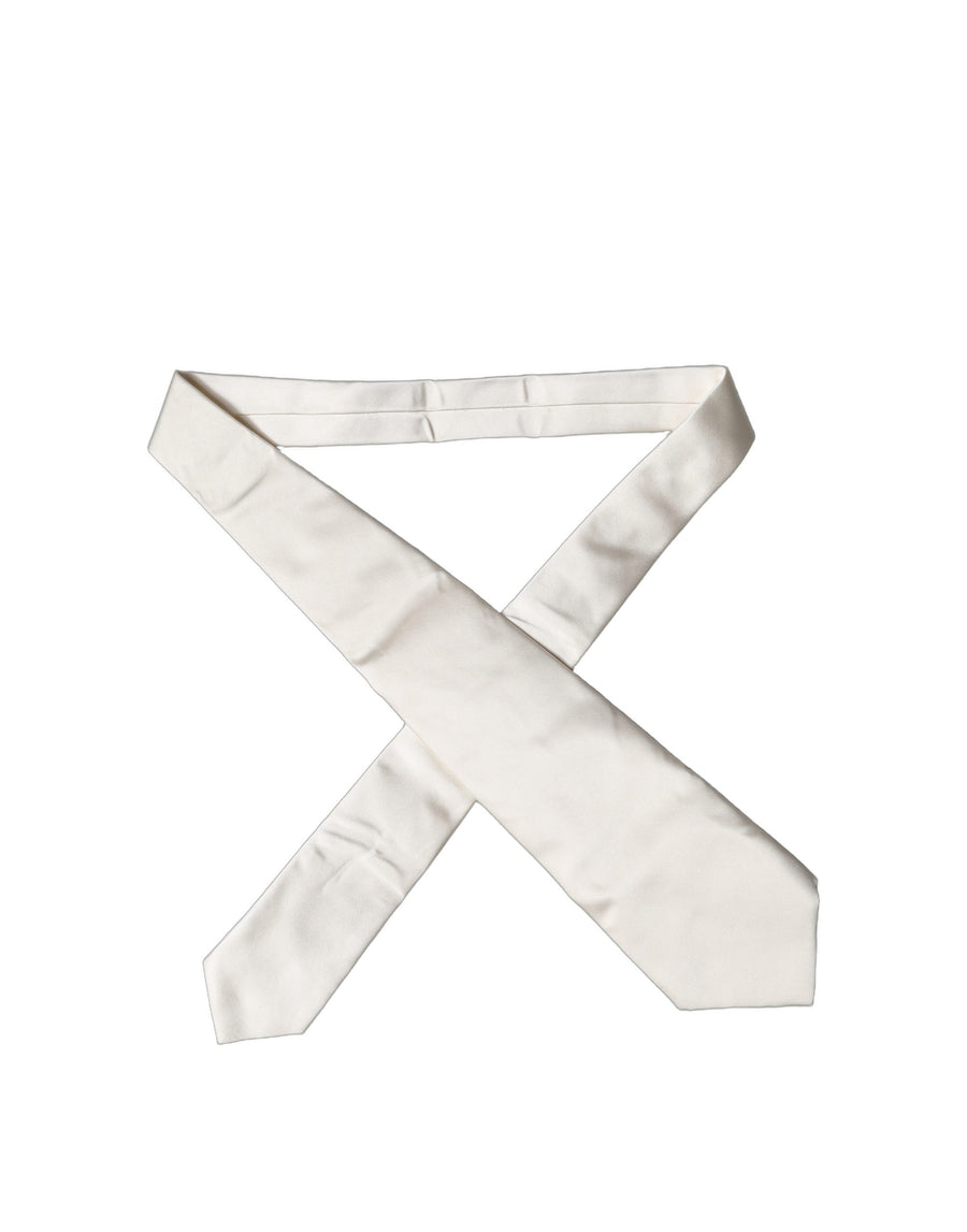 Off White Solid Silk Adjustable Women Tied Necktie Tie