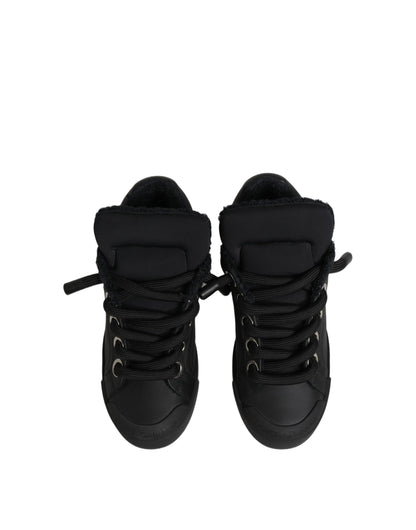 Black Leather Low Top Portofino Sneakers Shoes