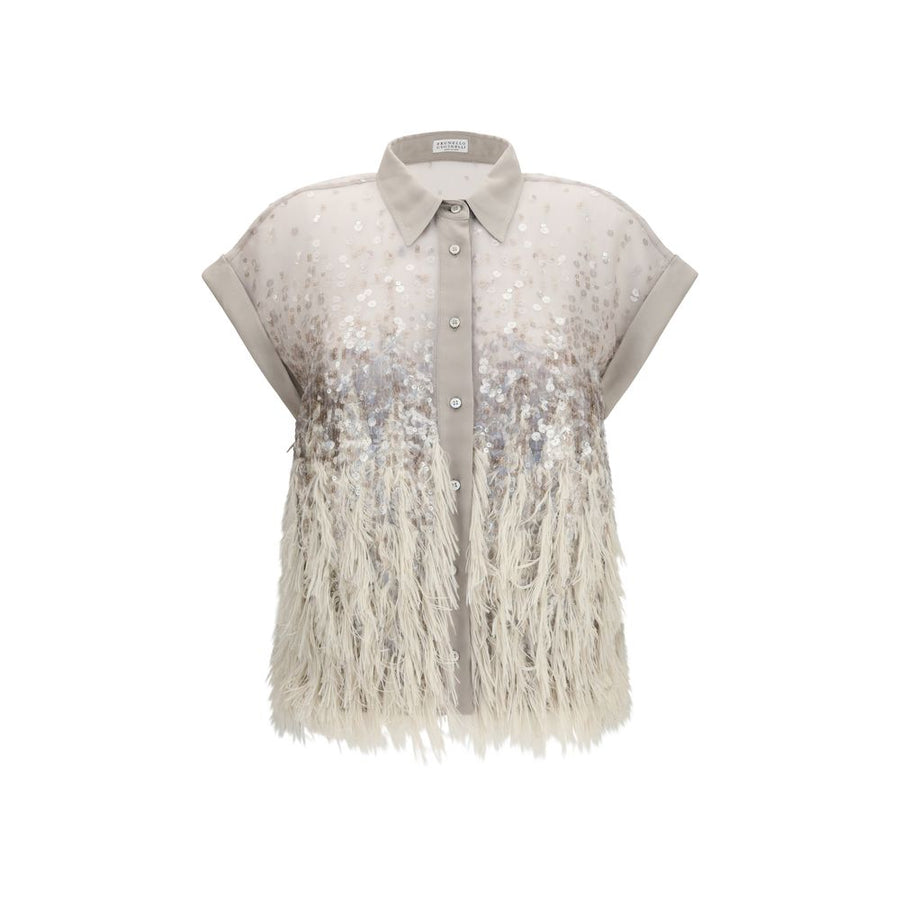 Beige Silk Shortsleeve Shirt