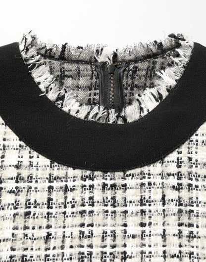 Black White Tweed Sheath A-line Midi Dress