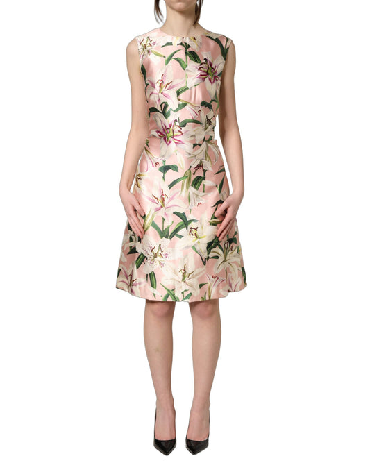 Light Pink LilyPrint Sleeveless Sheath Dress