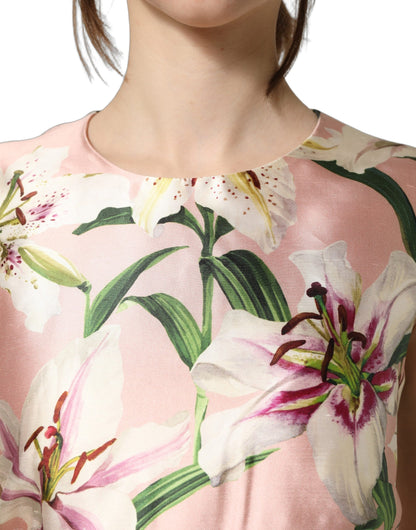 Light Pink LilyPrint Sleeveless Sheath Dress