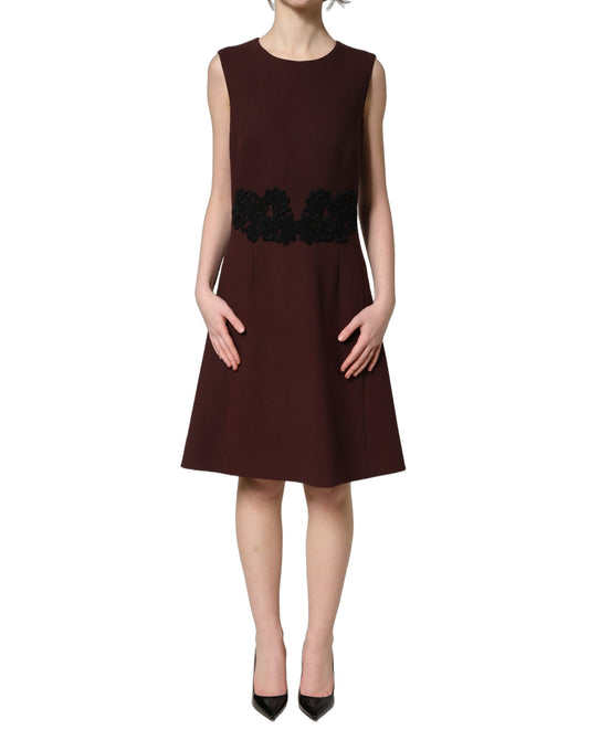 Maroon Lace Sleeveless Knee Length Dress