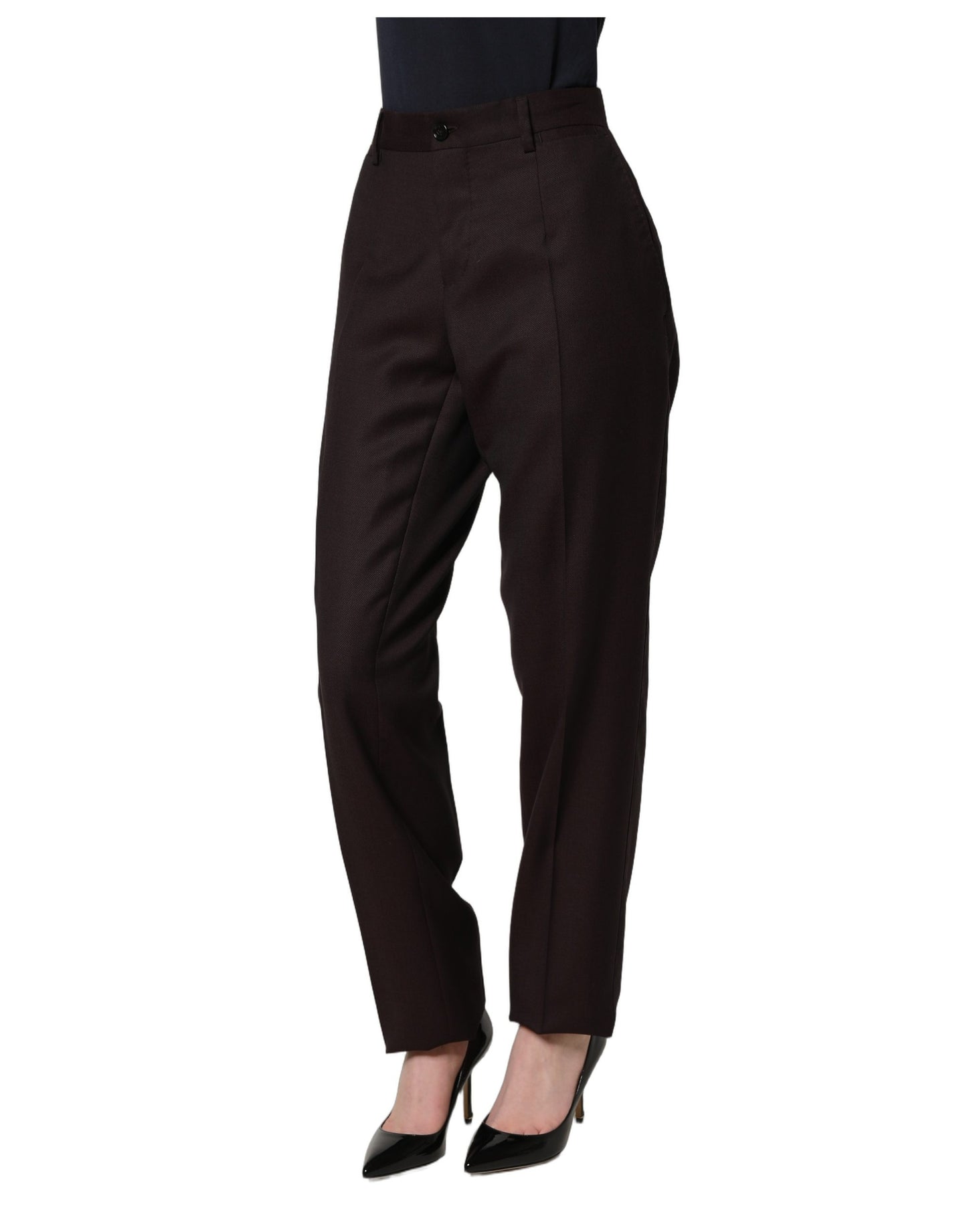 Brown Straight Leg Dress Silk Trousers Pants