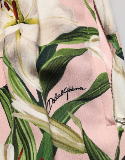 Pink Lilium Print High Waist Pencil Skirt