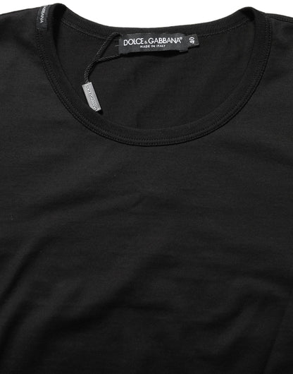 Black Cotton Round Neck Short Sleeves T-Shirt