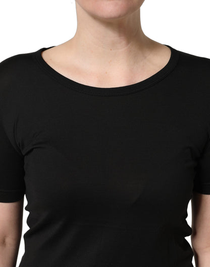 Black Cotton Round Neck Short Sleeves T-Shirt
