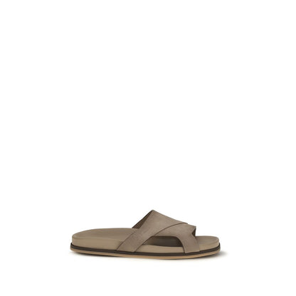 Beige Calf Leather Bos Taurus Flat Sandals