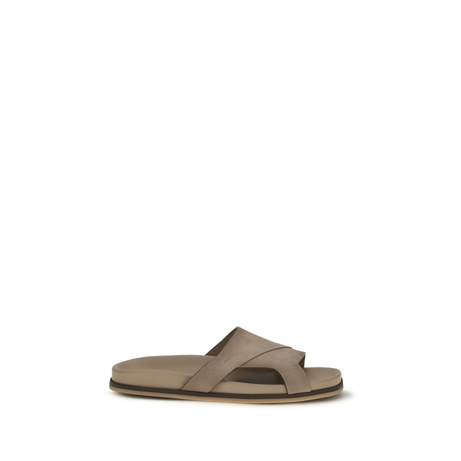 Beige Calf Leather Bos Taurus Flat Sandals