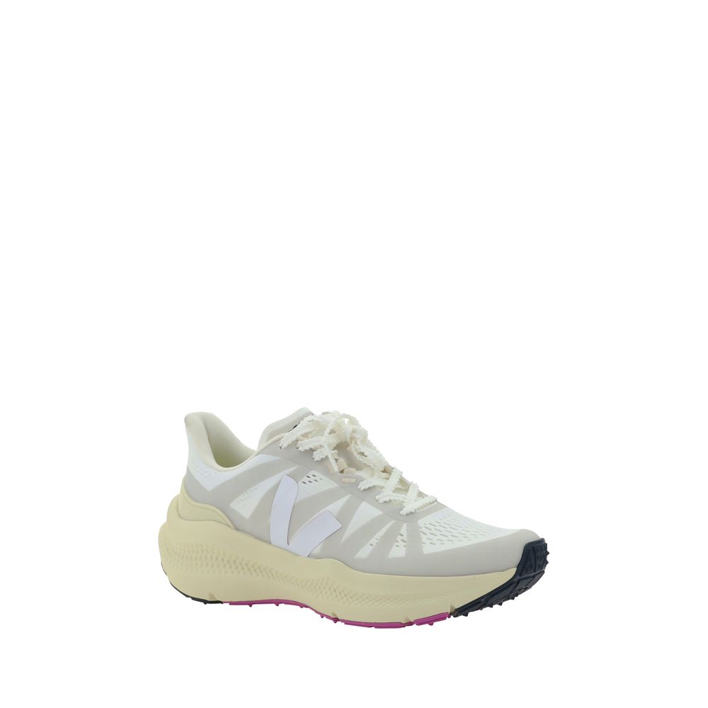 White Polyester Athletic Sneakers