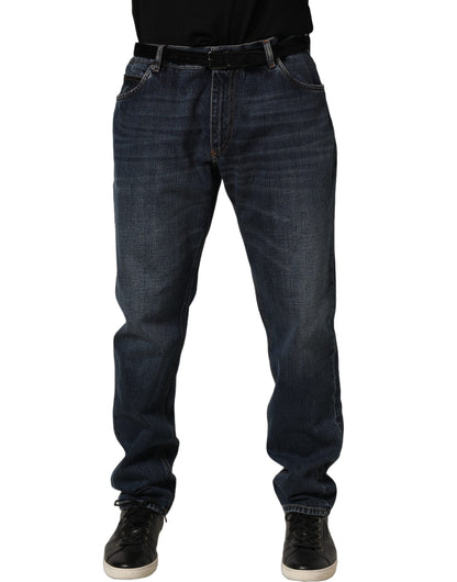 Dark Blue Washed MidWaist Straight Denim Jeans