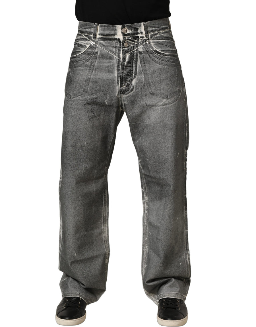 Grey Washed Mid Waist Straight Denim Jeans