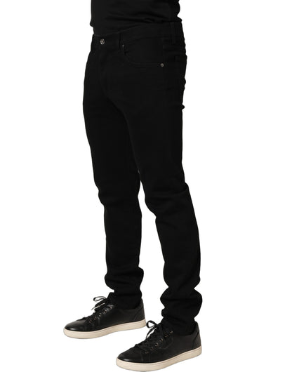 Black Heraldic Embroidered Skinny Denim Jeans