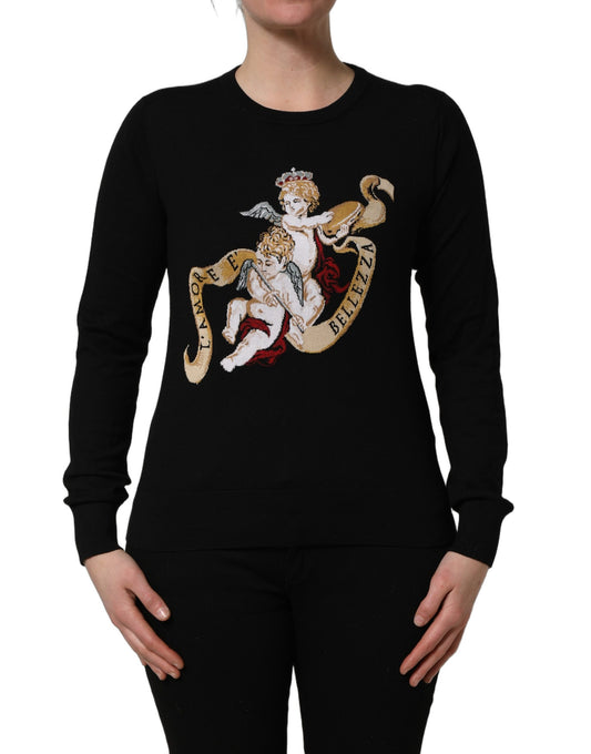 Black Angels Wool Crew Neck Pullover Sweater
