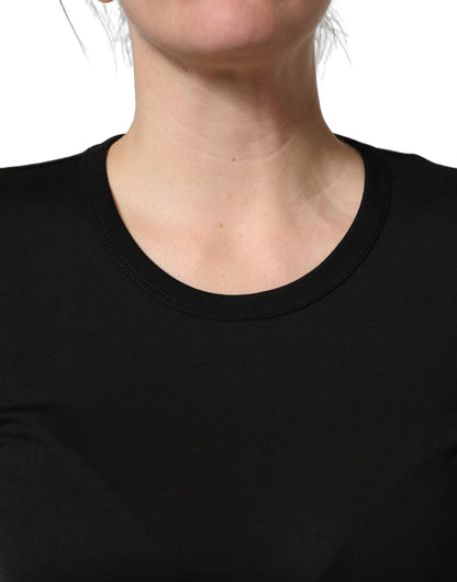 Black Cotton Round Neck Short Sleeve T-shirt