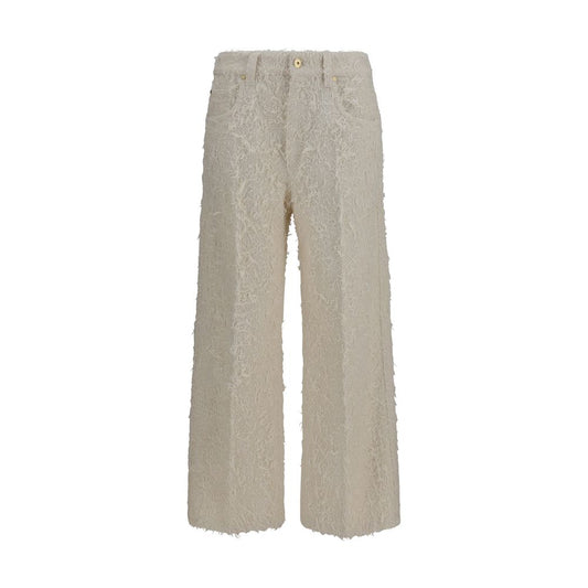 Beige Cotton Cropped Pants