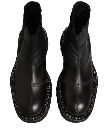 Black Leather Slip On Chelsea Boots Shoes
