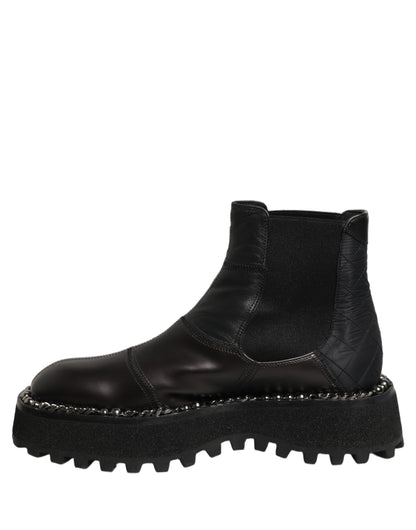 Black Leather Slip On Chelsea Boots Shoes