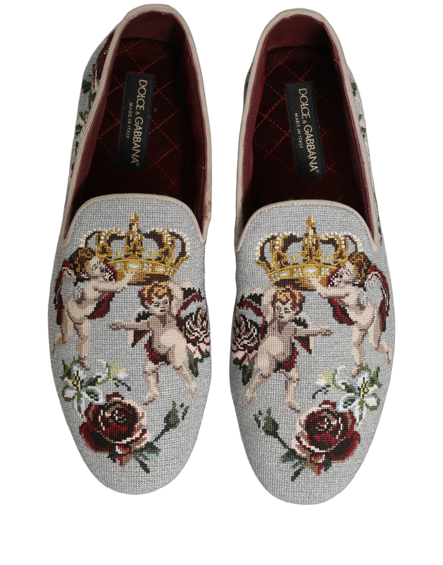 Gray Crown Rose Angel Embroidery Loafer Shoes