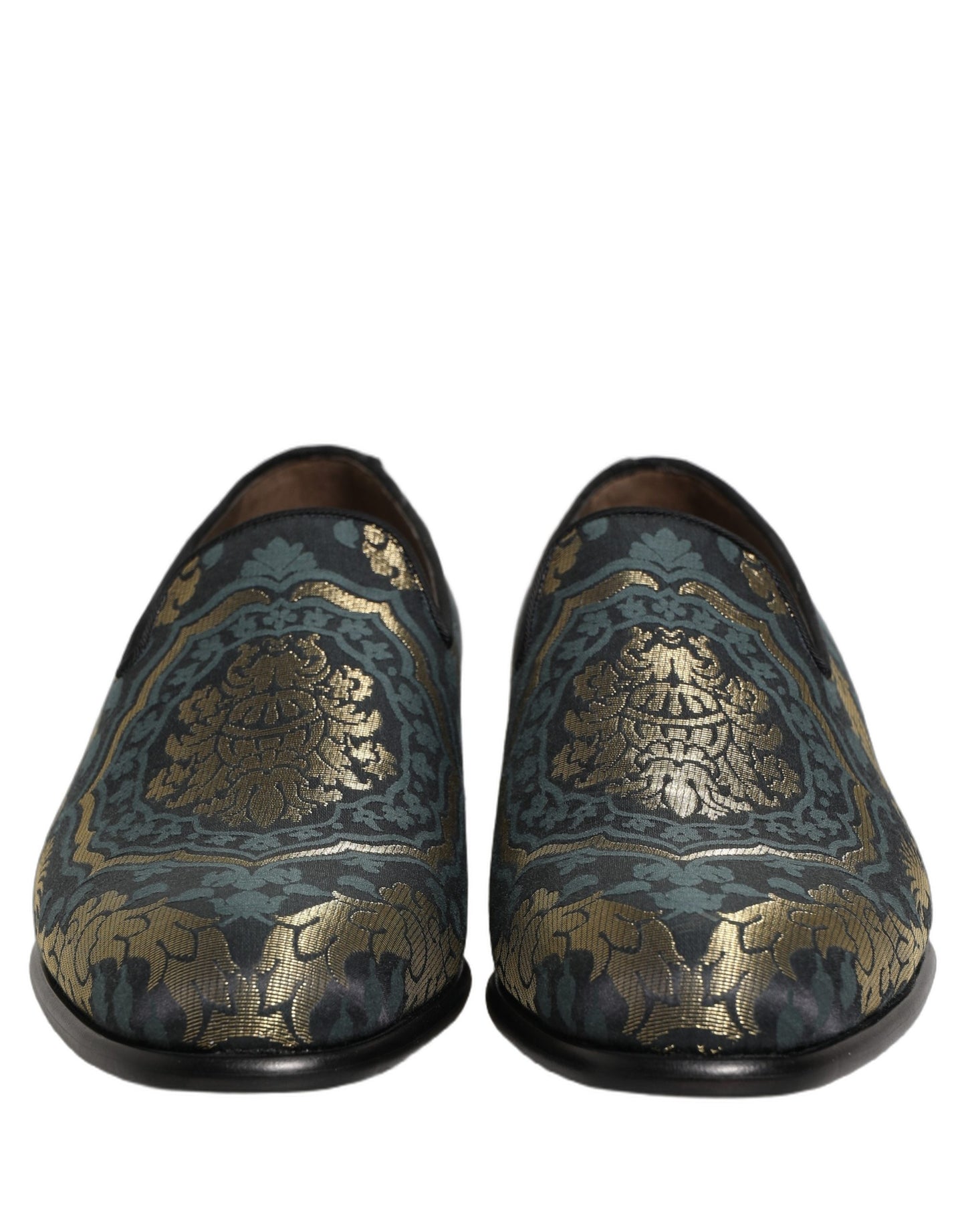 Black Floral Brocade Slip On Loafers Shoes