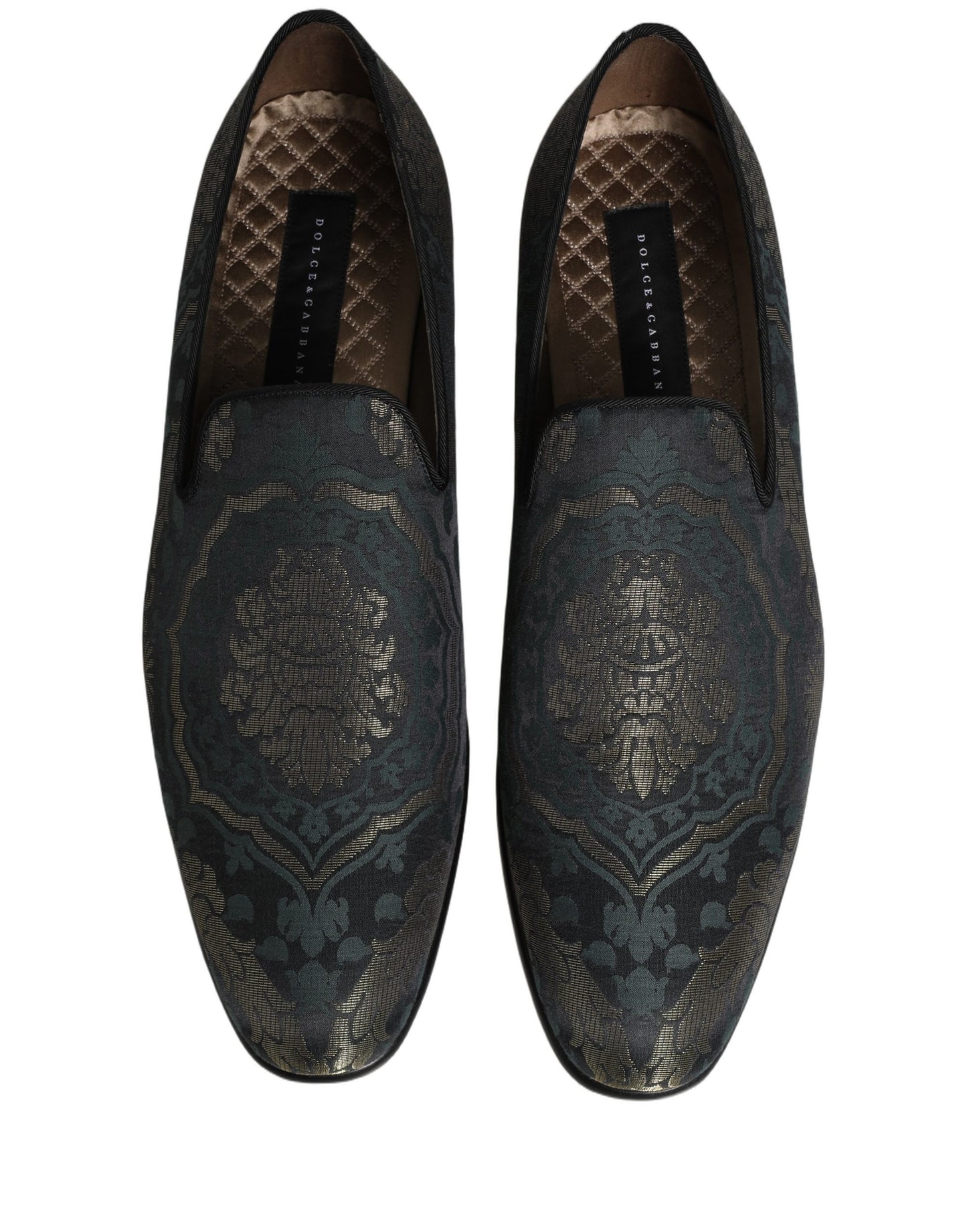 Black Floral Brocade Slip On Loafers Shoes