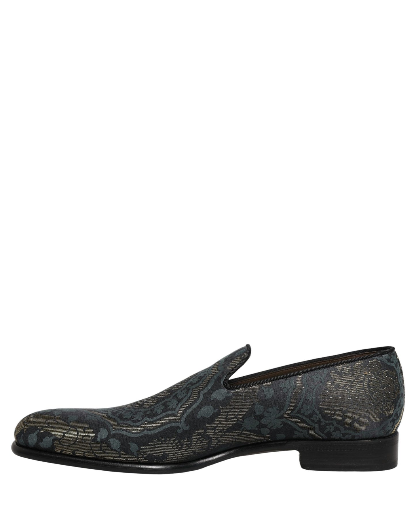 Black Floral Brocade Slip On Loafers Shoes