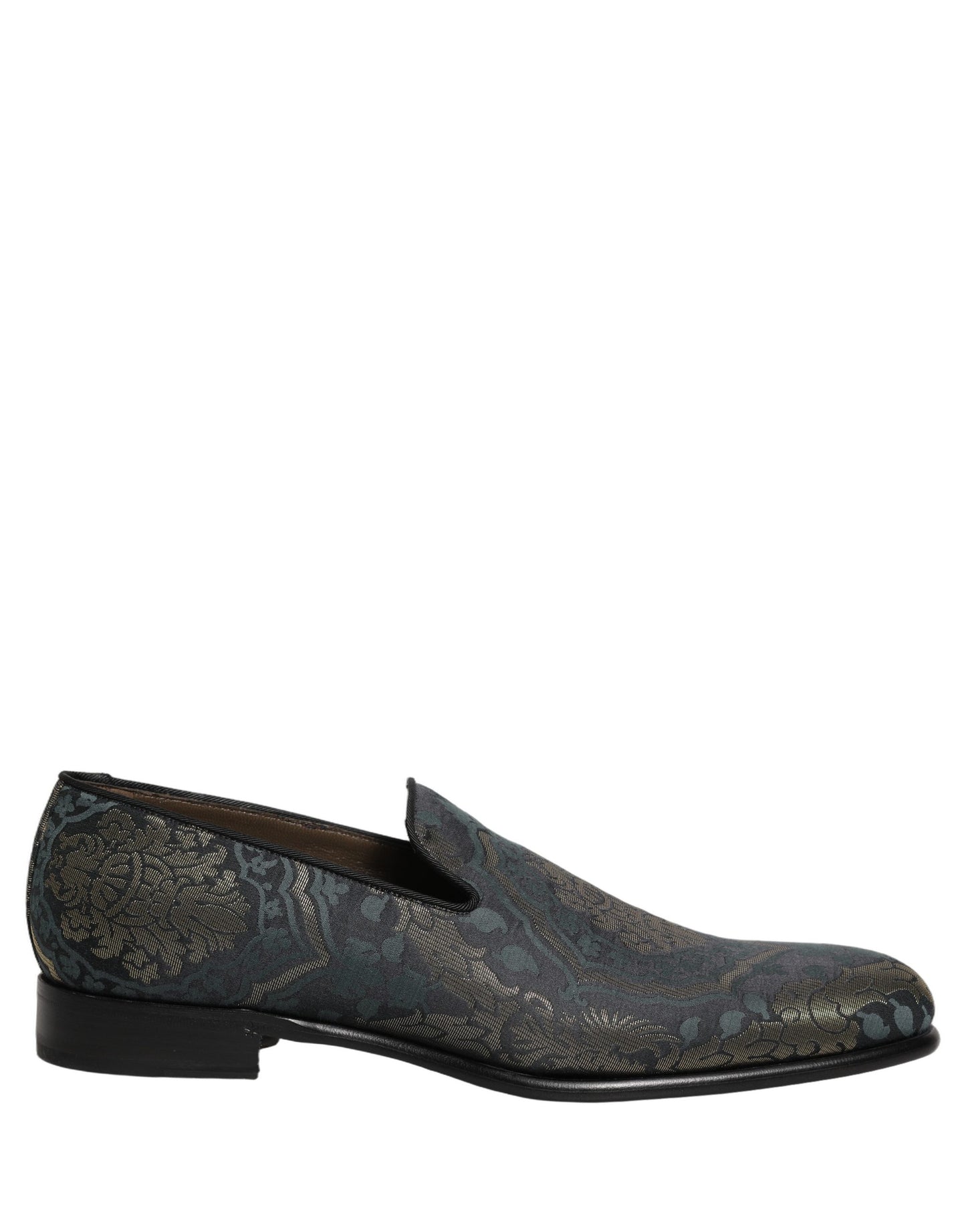 Black Floral Brocade Slip On Loafers Shoes